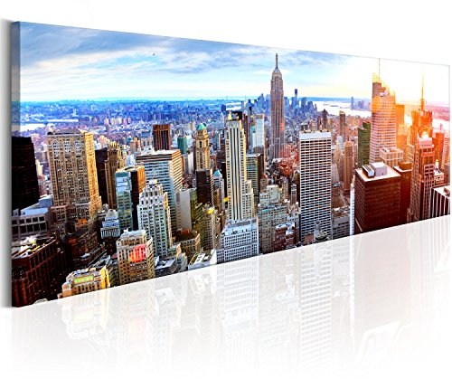 B&D XXL - Wandbilder XXL New York 120x40 cm 1 tlg - Wand Deko Vlies Leinwand Bilder Groß Wanddeko Wohnzimmer Schlafzimmer Kunstdrucke Panoramabild - NY City Stadt Architektur d-B-0189-b-b
