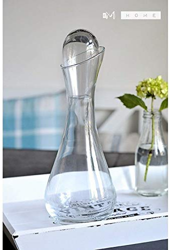 EMH Handgefertigte mundgeblasene Karaffe aus klarem Glas, Dekanter für Wein, Brandy, Likör, Whiskey, 1 l hoch 35 cm
