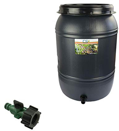 CS Drehdeckelfass 60 Liter grau mit Tankdurchführung und Absperrventil für die drucklose Bewässerung mit CS Perlschlauch Drucklos