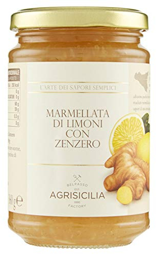 Agrisicilia Marmellata di Limoni con Zenzero, dal sapore speziato e delicato lavorazione artigianale vasetto da 360 grammi gusto piacevole e speziato e ottima per colazione e merenda