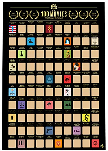 The Original Premium Top 100 Movies Scratch Off Poster – 59.4x41.9 cm mit Geschenkröhre, Datumbuch für Paare, Rubbelwerkzeug im Lieferumfang enthalten. e Time Jo. Y