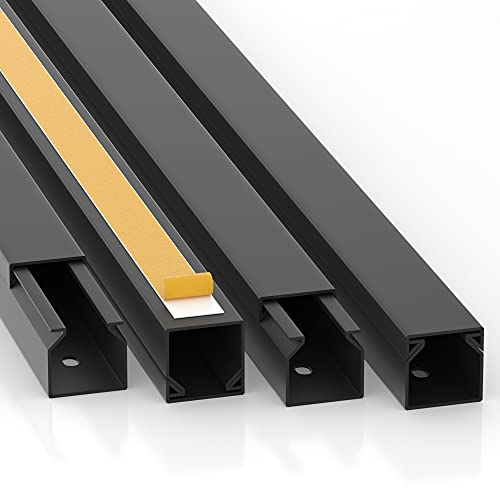 CILSON Kabelkanal 20 m | 20x 1 m Lang, 16x16 mm Breite x Höhe, Schwarz, Selbstklebend, Wand- und Deckenkanal mit Bodenlochung, Kabelleiste, Kabelschutz, Schreibtisch