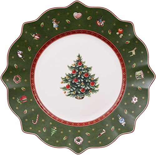 Villeroy & Boch Toy's Delight Frühstücksteller 6er Set, 24 cm, Weihnachtsgeschirr, Plätzchen- und Keksteller für Weihnachten, Premium Porzellan, Grün