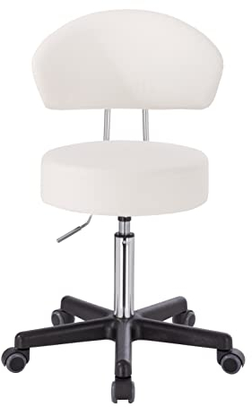 1stuff® Profi Rollhocker XL mit Rückenlehne - große Sitzfläche - Sitzhöhe verstellbar bis über 70 cm - Arbeitshocker Studiohocker Drehhocker Küchenhocker Kosmetikhocker Bürostuhl - weiß