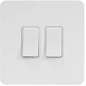 Soho Lighting White Metal Flat Plate 2 Gang Intermediate Light Switch White Insert Screwless