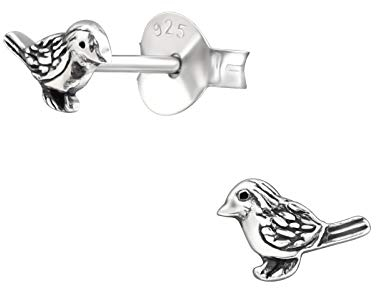 Laimons Mädchen-Ohrstecker Vogel Spatz 5mm oxidiert aus Sterling Silber 925