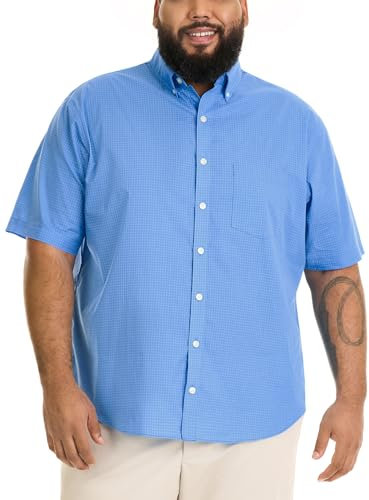 Van Heusen Chemise à Carreaux boutonnée à Manches Courtes infroissables Bas, Bleu Riviera, 3XL Grande Taille Homme