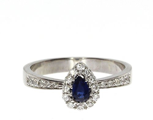 LXR 14k Weißgold Pear Saphir und Diamant Ring 0.4 ct