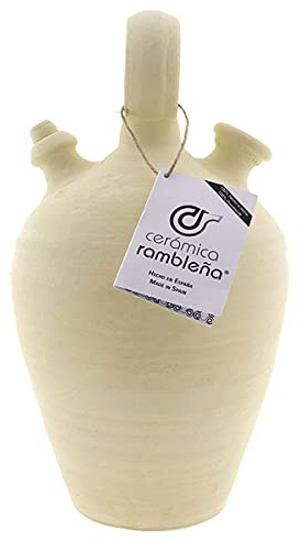 CERÁMICA RAMBLEÑA | Cruche Traditionnelle en Terre Cuite avec Anse Ronde Base Fine de La Rambla (Córdoba) | 100% Fait Main | 2.75 litres | Écho | Plaque Non Incluse
