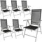 tectake® Aluminium Gartenstuhl 6er Set, Klappstuhl mit 7-facher Neigungsverstellung und hoher Rückenlehne, Gartenmöbel Set mit 6 Stühlen, klappbar, ideal für Garten, Terrasse und Balkon - Silber