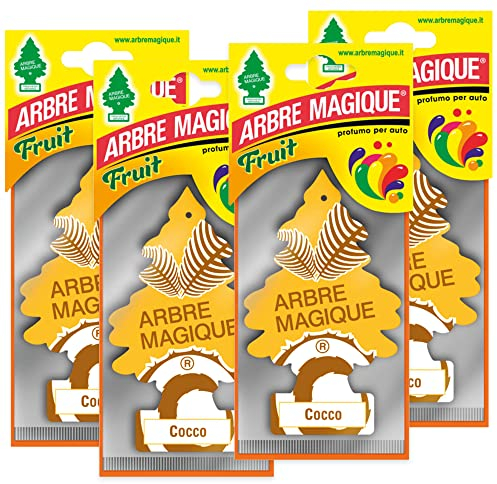 Arbre Magique Mono, Parfumeur de voiture, Parfum de noix de coco, exotique et fruité, dure jusqu'à 7 semaines, fabriqué en Italie, paquet de 4