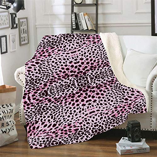 ZAHHYG Plaid Imprimé Léopard Rose Noir Plaid Polaire Micro Fibre Plaid Canape Chaud Épais Couverture Durable Couverture Polaire Adaptée aux Canapés et Aux Lits(180x220cm)