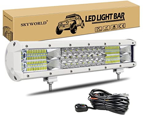 SKYWORLD 38cm 216W LED Arbeitsscheinwerfer Bar Weiß LED Scheinwerfer 12V 24V 6000K Flutlicht Reflektor Combo Arbeitslicht Zusatzscheinwerfer mit Kabelbaum für Auto Offroad Traktor SUV UTV ATV