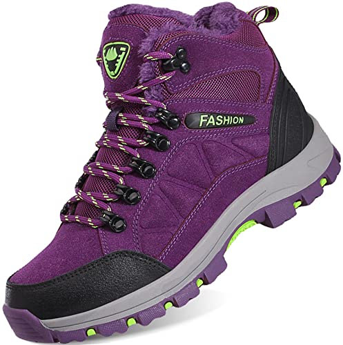 IYVW 8013 Bottes de Neige Femme Homme, Chaussures de Sports Randonnée Hiver en Suède Bottines Fourrées Baskets Fourrure Boots Après Ski pour Marche Nordique violet 39 EU