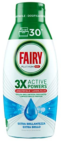 Fairy Detergente para lavavajillas en gel líquido, 360 lavados, paquete de 12 botellas, platino océano, aporta brillo extra al lavavajillas, combina limpieza brillo y frescura