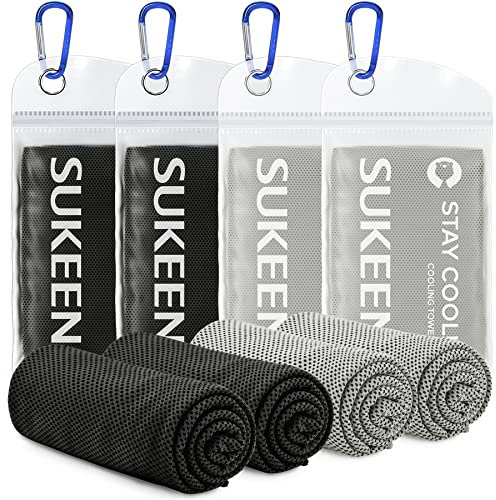 Sukeen Asciugamani Rinfrescanti 4PCS (101,6 x 30,5 cm), Asciugamano per Il Ghiaccio, Asciugamano Traspirante e Fresco, Asciugamano in Microfibra per Yoga, Golf, Sport all'Aria Apert