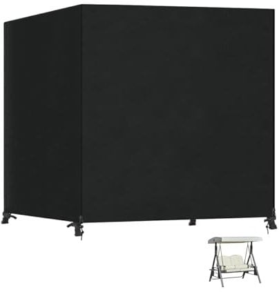 SanGlory 2-3 Seater Garden Swing Cover, Heavy Duty Oxford Fabric with PU Coating, Waterproof, Black & White, Windproof, Anti-UV, Fits Most 2-3 Seater Swing Hammock, 180x125x160cm