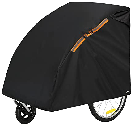 TECTICO Fahrradanhänger Abdeckung Regenschutz UV-Schutz Staubschutz Robust Wasserdicht Winddicht für Kinderfahrradanhänger Kinderwagen Hundeanhänger, Schwarz