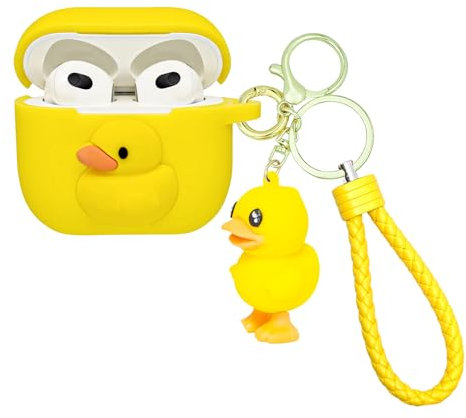Wonhibo Schutzhülle für Airpods 3, niedliches Kawaii-Tier-Cover für Airpod 3. Generation 2021 mit Schlüsselanhänger (Ente)
