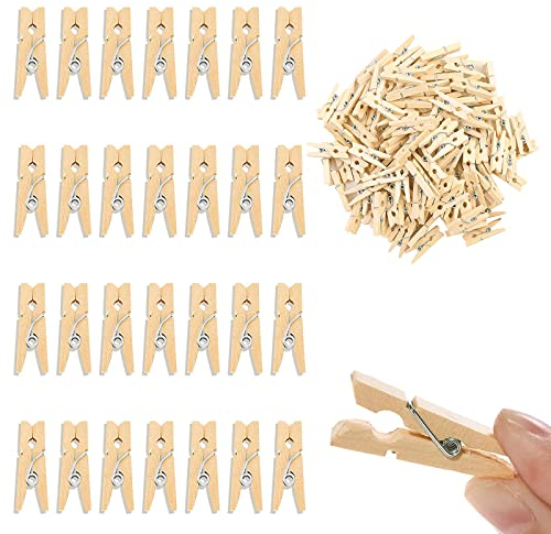 Fozuanei 100 Pieces Natural Wooden Clothes Pegs, Mini Decorative Clothes Pegs, Decorative Pegs for DIY, Wooden Clips for Photo Wall, Postcards, Letters, Laundry Fits, Clothesline (WLUK-026)
