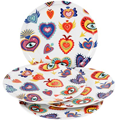 Baroni Home Set 4 Piatti Pizza Assortiti con Fantasia Ex-Voto, Piatti Pizza di Porcellana Ø 31 cm