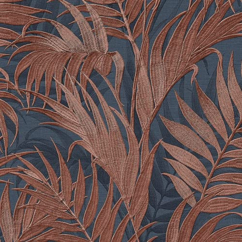 Navy Orange Grace Tropical Palm Leaf Wallpaper Textured Paste The Wall Vinyl Natural Jungle Themed