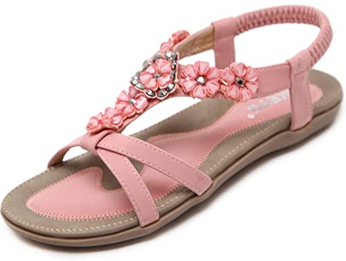 ZDQ Sandales Femme Été Confortable Elégant Plate Chaussures Rose 37
