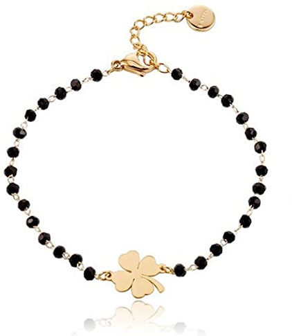 Vierblättriges Kleeblatt, GlüCkbringer VierbläTtrige Kleeblatts Armband, Roségold Plattiert Edelstahl Zweiseitig, Handgemachter Glücksbringer mit Klee Größenverstellbar für Damen und Mädchen