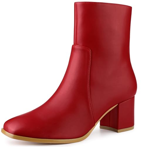 Allegra K Stivaletti da donna con tacco a blocco con zip laterale, Rosso, 38 EU