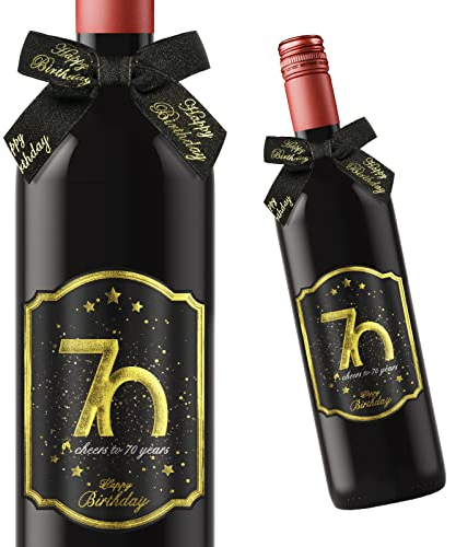 Giftota 2 Etichette per Bottiglie di Compleanno e Fiocchi, Personalizzabili, autoadesive, per spumanti e Vino Spumante, Decorazione per 70 Compleanni, Regalo di Compleanno per Uomini e Donne