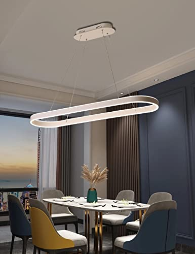 Dimmbar Oval LED-Kronleuchter Pendelleuchte moderner Esstisch Büro mit den Fernbedienung ring Hängelampe höhenverstellbar Blendfreesszimmer Arbeitszimmer Küche leuchte (Weiß, L80cm 68W)