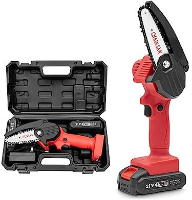 Mini Chainsaw 4 Inch Cordless Chainsaw with 2 Batteries Portable Small Chainsaw Woodworking Saw for Wood Cutting Branch Trimming,Red