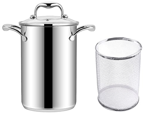 Spargeltopf aus Edelstahl 18/10, Gemüsedampfer, Nudelkocher, 4 l Nudelkochtopf mit abnehmbarem Korb und Glasdeckel für Zuhause, Küche, Restaurant, spülmaschinenfest