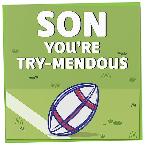 Rugby Birthday Card for Men, Son You're Try-Mendous, Card for Rugby Fan or Sport Lover, Rugby Gift for Men