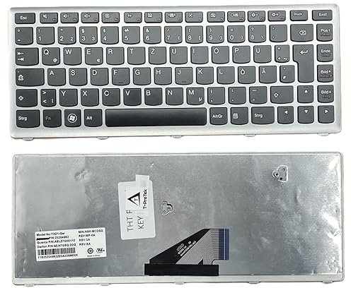 T-ProTek DEUTSCHE - Tastatur Schwarz. Silber Rahmen kompatibel für Lenovo IdeaPad U310 Touch