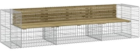 vidaXL Gartenbank, Sitzbank Bank Gabionen, Gabionenbank für Garten Terrasse, Steinkorb Drahtkorb Parkbank Gartenmöbel, Kiefernholz Imprägniert