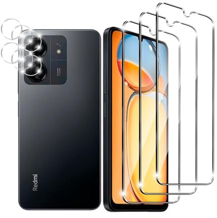 Kziwii 3+3 Piezas Protector Pantalla para Xiaomi Redmi 13C Cristal Templado, 3 Piezas Vidrio Templado y 3 Piezas Protector de Lente de Cámara, Dureza 9H, Antihuellas, Antiarañazos