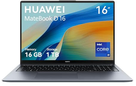 HUAWEI MateBook D16 Laptop, Display FullView da 16 Pollici, Processore Intel Core i5-13420H, 16GB di RAM, SSD da 1TB, Windows 11 Home, Case leggero da 1.72 kg, Grigio Spaziale
