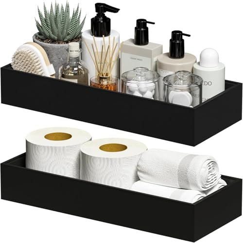 MEIDIV 2 Pack 38x15.5cm Bathroom Trays Black, Wooden Jewelery Tray Decorative tray, Black Bath Tray, Soap Dispenser Tray, Wooden Tray for Cloths Candles Towel Soap Plant Jewelery Perfume