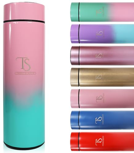 TEDDY´S SUITE BOTELLA DE ACERO INOXIDABLE 500 ML CON INDICADOR DE TEMPERATURA DIGITAL SIN BPA (ROSA-VERDE)