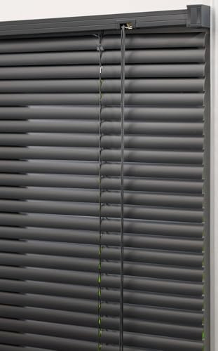 Lister Cartwright 25mm PVC Venetian Blinds Windows Blind Easy Fit Child Safety Included (Dark Grey, 180 cm Width x 160 cm Drop)