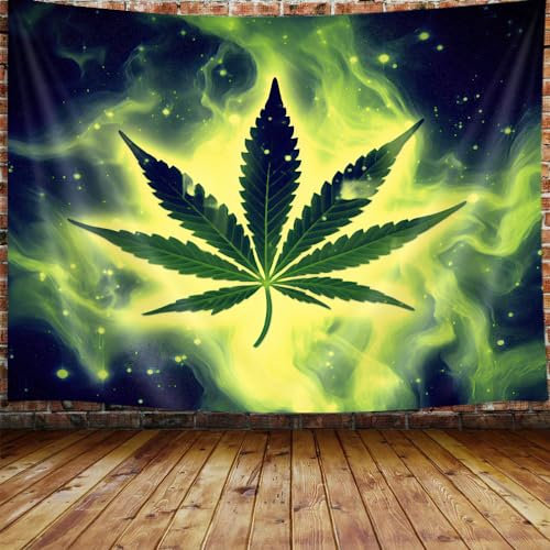 JAWO Tapisserie, kühles grünes Marihuana, kleiner Wandbehang für Herren-Schlafzimmer, Trippy Stoner, Wandteppich, Flagge, Hippie-Poster, Stranddecke, Studentenwohnheim, Heimdekoration (90 x 70 cm)