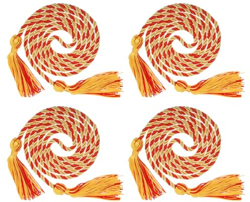 QUARKZMAN 4 Stück Abschluss Ehrenkordel 67 mit Quaste, aus geflochtenem Polyester, Abschlussseile für Abschlussfeiern von Absolventen (Gold/Rot)