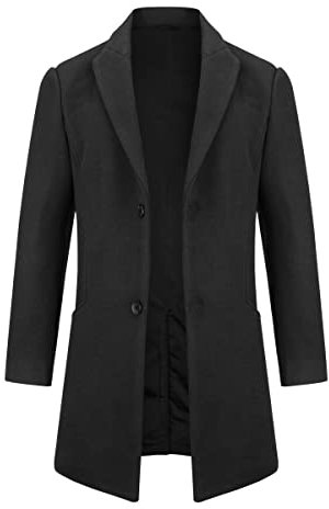 Allthemen Cappotto Lungo da Uomo Casual Trench Invernale in Lana Cappotti Spessa a Due Petti Outerwear a Vento Parka nero M