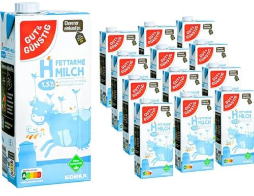 Milch Gut&Günstig fettarme H-Milch 1,5% Fett Haltbare Milch, je 1 Liter, 12 Stück