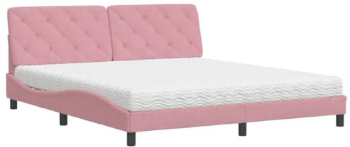 vidaXL Bett, Polsterbett mit Matratze, Bettgestell Bettrahmen mit Lattenrost, Schlafzimmerbett Doppelbett, Rosa 180x200cm Samt