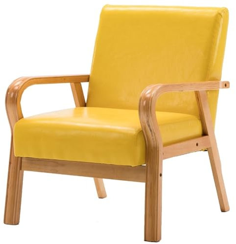 Mid-Century Moderner grüner Akzentstuhl mit Armlehnen – Holzrahmen Loungesessel mit weichem Kissen, PU-Leder gepolstert für Wohnzimmer und Schlafzimmer