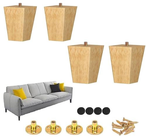 Wood Trapeze Tapered Furniture Leg Set of 4 Mid-Century Wooden Furniture Feet Replacement Legs with Mounting Plate & Screws for Sofa Couch Cabinet Chair Coffee Table Dresser - Clear (7.5 cm / 3 inch)