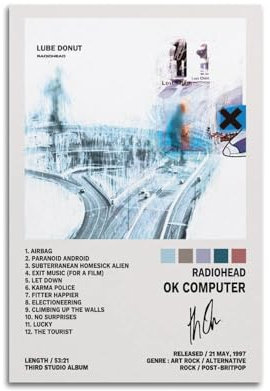 JHSO Radiohead-Poster, Motiv: Ok, Computeralbum, Poster, dekorative Malerei, Leinwand, Wandposter und Kunstdruck, moderne Familienschlafzimmer-Dekoration, Poster, 60 x 90 cm