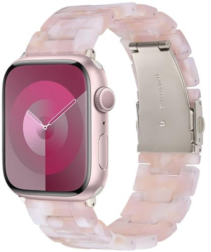 VISOOM Resin Strap Compatible with Apple Watch Straps 38mm/40mm/41mm/42mm(S11/10) Women Men, Lightweight Elegant Watch Band with Metal Buckle for iWatch SE 9 8 7 6 5 4 3 2 1- Pink